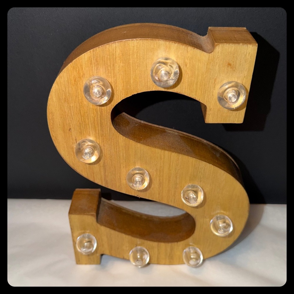 Marquee Letter S Light Up Wood Brown Home Decor Sign